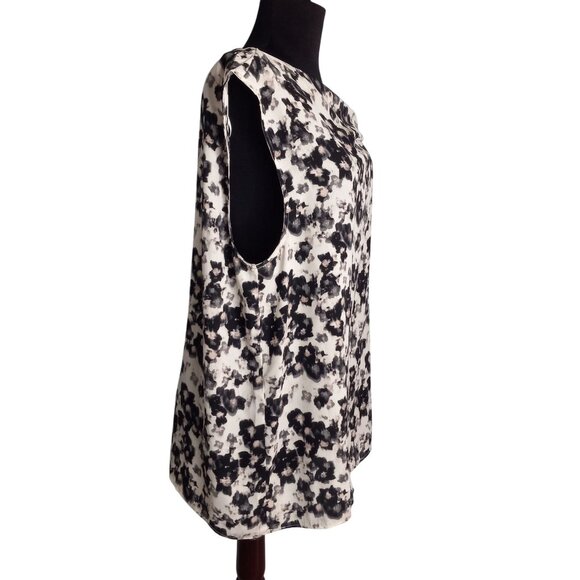 Halston Womens Black & White Floral Sleeveless Blouse XL - Picture 5 of 9